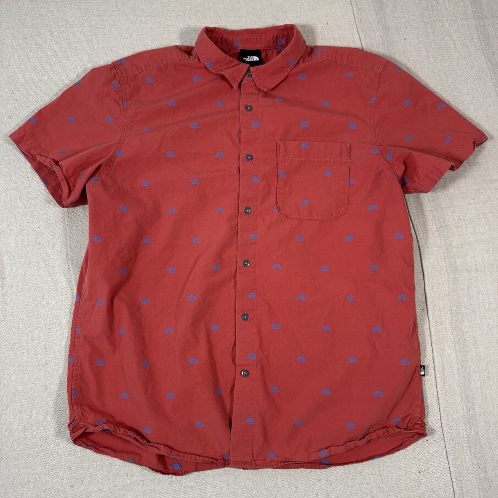 The North Face Shirt Mens XL Red Camp All Over Print Tents Button‎ Up Hiking